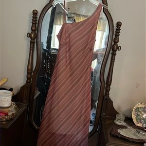 Off the shoulder pink stripe flowing dress